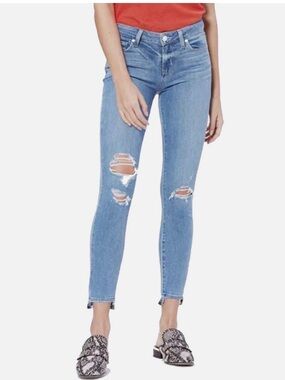 PAIGE Verdugo Ankle Fray Mid-Rise Jeans in Satellite Destructed- 29- MSRP $238
